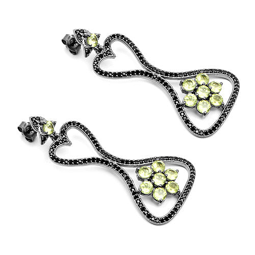 6.93 Carat Genuine Peridot and Black Spinel .925 Sterling Silver Earrings by Bids.com