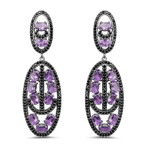 12.45 Carat Genuine Amethyst and Black Spinel .925 Sterling Silver Earrings by Bids.com