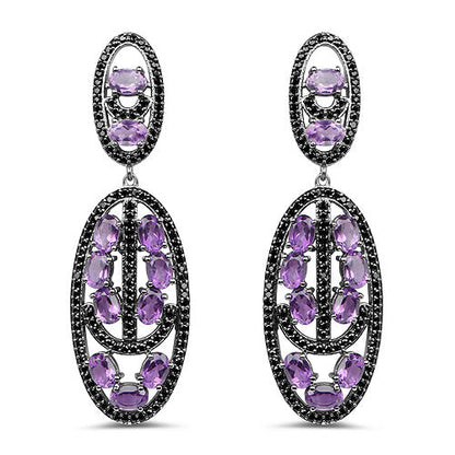 12.45 Carat Genuine Amethyst and Black Spinel .925 Sterling Silver Earrings by Bids.com