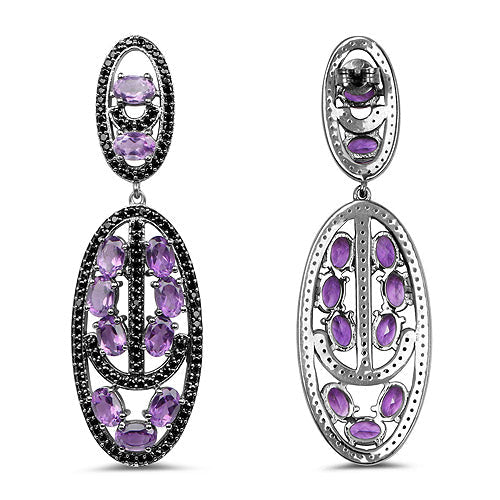 12.45 Carat Genuine Amethyst and Black Spinel .925 Sterling Silver Earrings by Bids.com