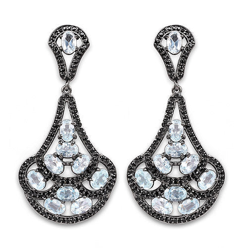 12.19 Carat Genuine Blue Topaz and Black Spinel .925 Sterling Silver Earrings  DestGlow