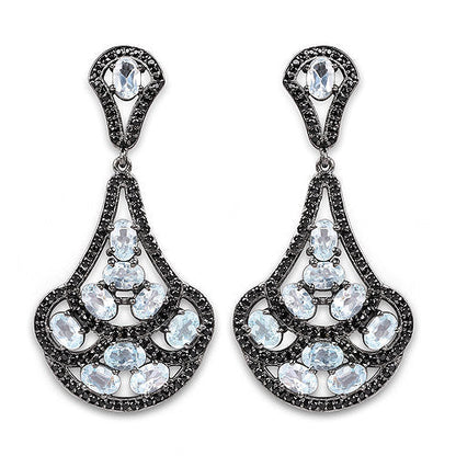 12.19 Carat Genuine Blue Topaz and Black Spinel .925 Sterling Silver Earrings  DestGlow