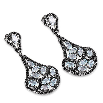 12.19 Carat Genuine Blue Topaz and Black Spinel .925 Sterling Silver Earrings  DestGlow