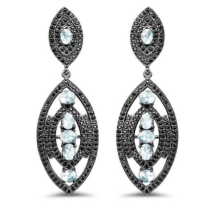 8.80 Carat Genuine Blue Topaz and Black Spinel .925 Sterling Silver Earrings by Bids.com