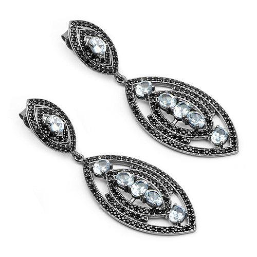 8.80 Carat Genuine Blue Topaz and Black Spinel .925 Sterling Silver Earrings by Bids.com