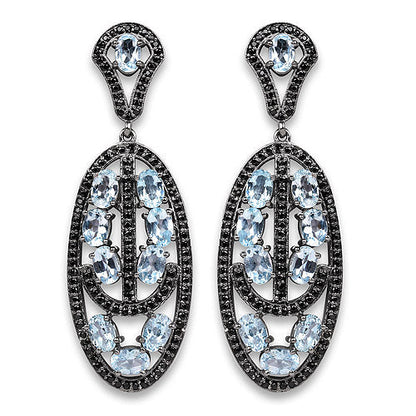 13.80 Carat Genuine Blue Topaz and Black Spinel .925 Sterling Silver Earrings by Bids.com