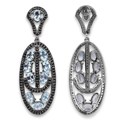 13.80 Carat Genuine Blue Topaz and Black Spinel .925 Sterling Silver Earrings by Bids.com