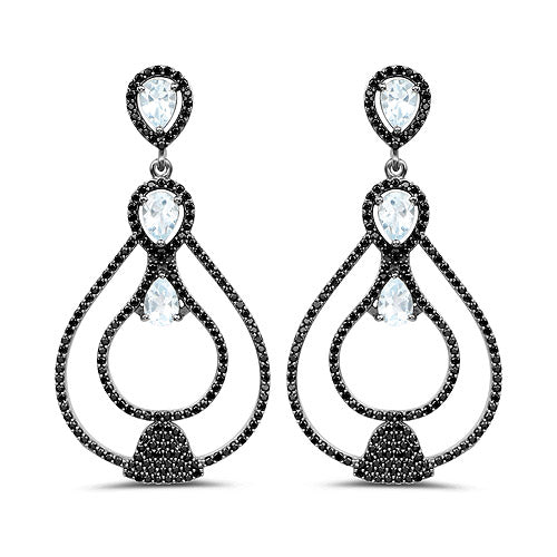 8.81 Carat Genuine Blue Topaz and Black Spinel .925 Sterling Silver Earrings by Bids.com