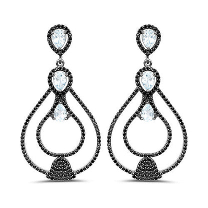 8.81 Carat Genuine Blue Topaz and Black Spinel .925 Sterling Silver Earrings by Bids.com
