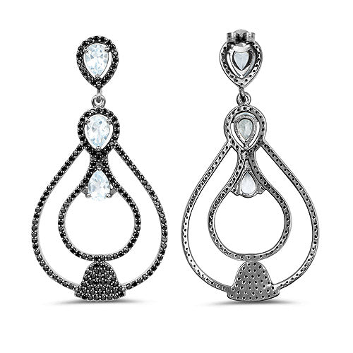 8.81 Carat Genuine Blue Topaz and Black Spinel .925 Sterling Silver Earrings by Bids.com