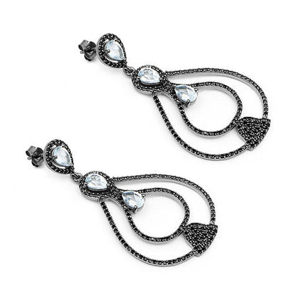 8.81 Carat Genuine Blue Topaz and Black Spinel .925 Sterling Silver Earrings by Bids.com