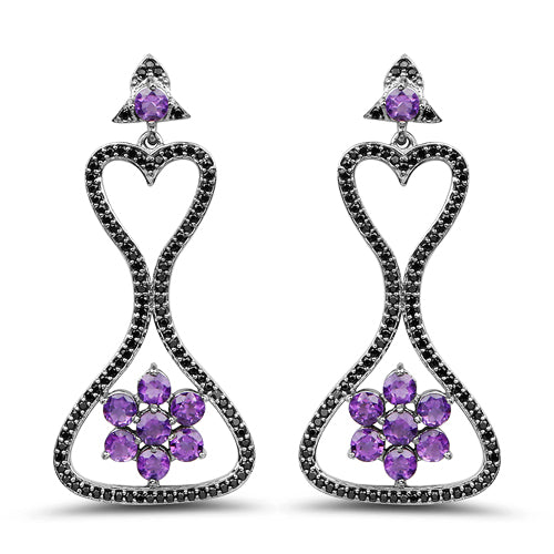 6.31 Carat Genuine Amethyst &amp; Black Spinel .925 Sterling Silver Earrings by Bids.com