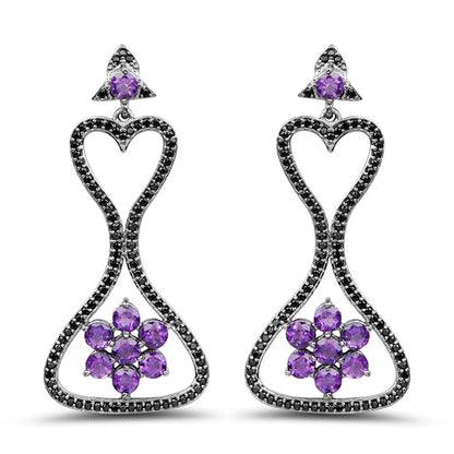 6.31 Carat Genuine Amethyst &amp; Black Spinel .925 Sterling Silver Earrings by Bids.com