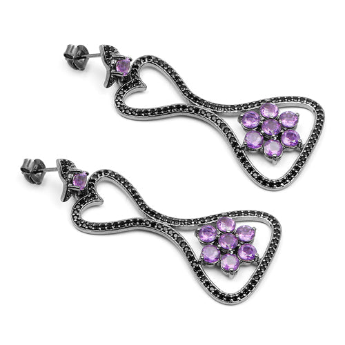 6.31 Carat Genuine Amethyst &amp; Black Spinel .925 Sterling Silver Earrings by Bids.com
