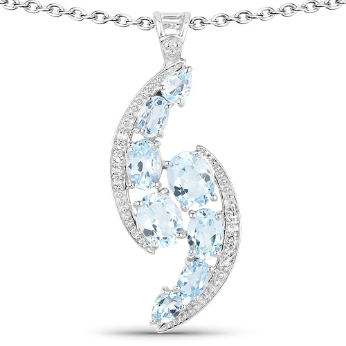 7.27 Carat Genuine Blue Topaz and White Topaz .925 Sterling Silver Pendant by Bids.com