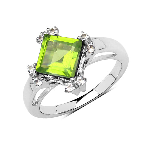 2.01 Carat Genuine Peridot &amp; White Topaz .925 Sterling Silver Ring by Bids.com