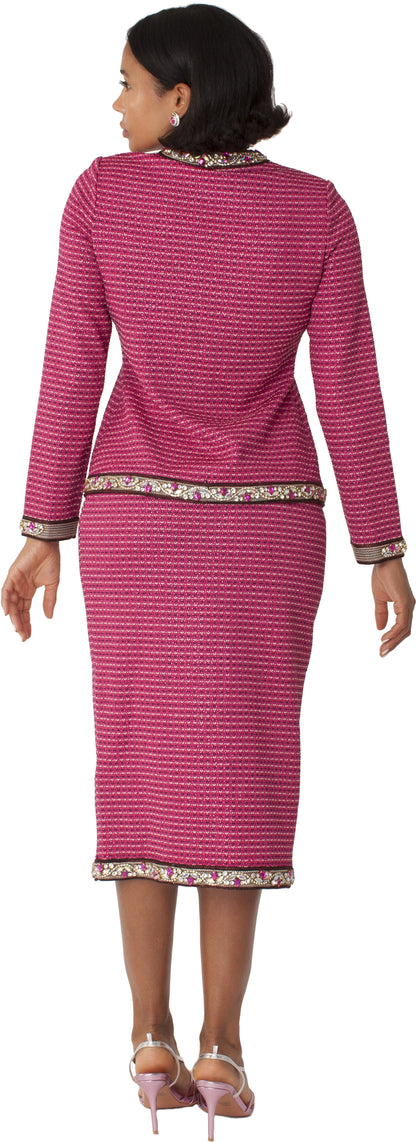 Rose Pink Knit Suit with Floral Trim - 7311 by Tally Taylor