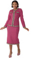Rose Pink Knit Suit with Floral Trim - 7311 by Tally Taylor