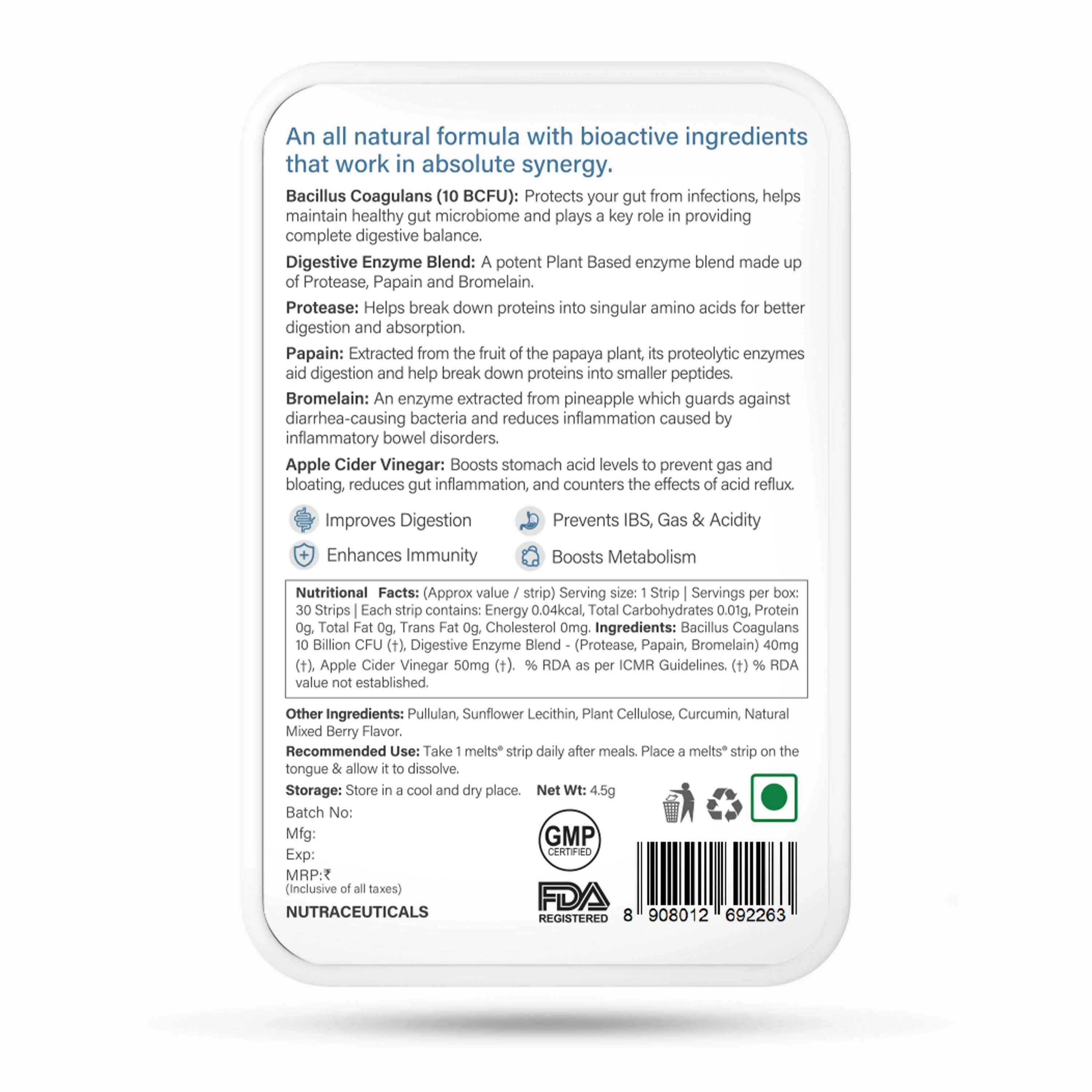 Wellbeing Nutrition Melts Healthy Gut Oral Strips