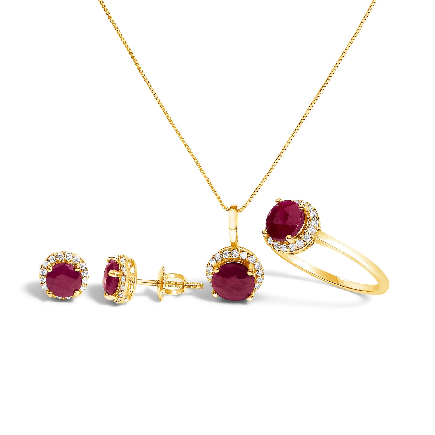 10K White Gold Purple Amethyst and 3/8 Cttw Diamond Halo Jewelry Set (Earrings, Pendant &amp; Ring)