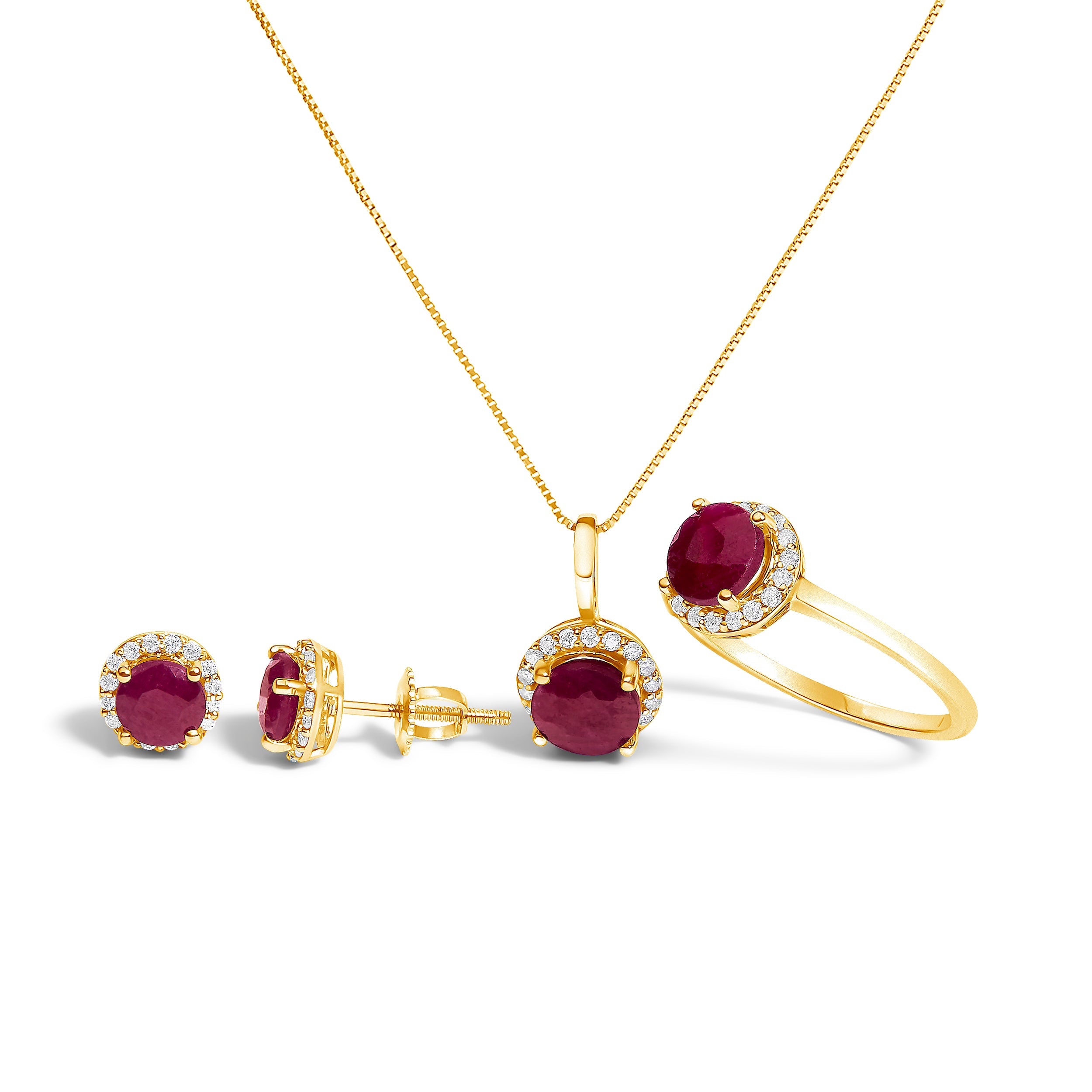 10K White Gold Purple Amethyst and 3/8 Cttw Diamond Halo Jewelry Set (Earrings, Pendant &amp; Ring)