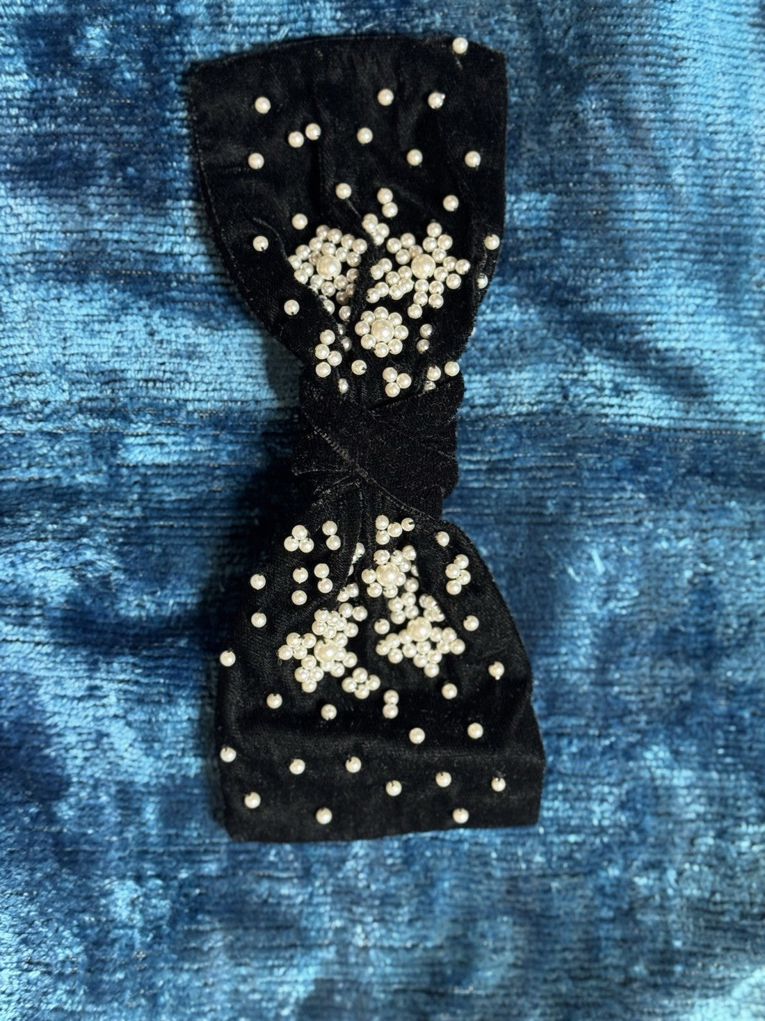 Namjosh Embroidered Velvet Black Bow with Pearl Accents  DestGlow