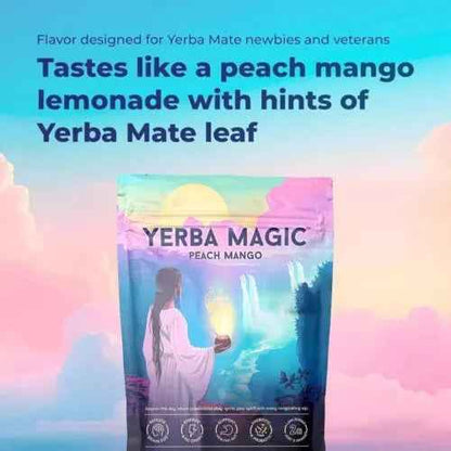 Yerba Mate Instant Tea Powder, 3-in-1 Super Drink - Clean Energy, Brain Fog Buster, and Gut Health Powered by Nootropics, Prebiotics and Probiotics | Yerba Magic Peach Mango 30 Servings
