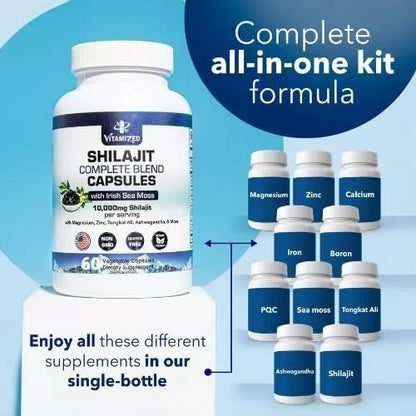 Shilajit Complete Blend - Energy and Endurance - Pure Shilajit Extract - 60 Capsules  DestGlow