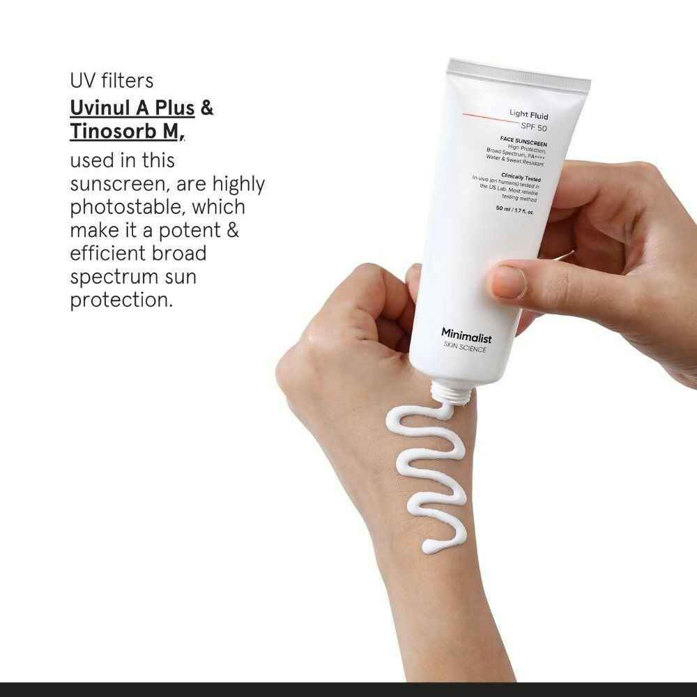 Minimalist Light Fluid Face Sunscreen with SPF 50 PA++++ - Lightweight, Water &amp; Sweat Resistant