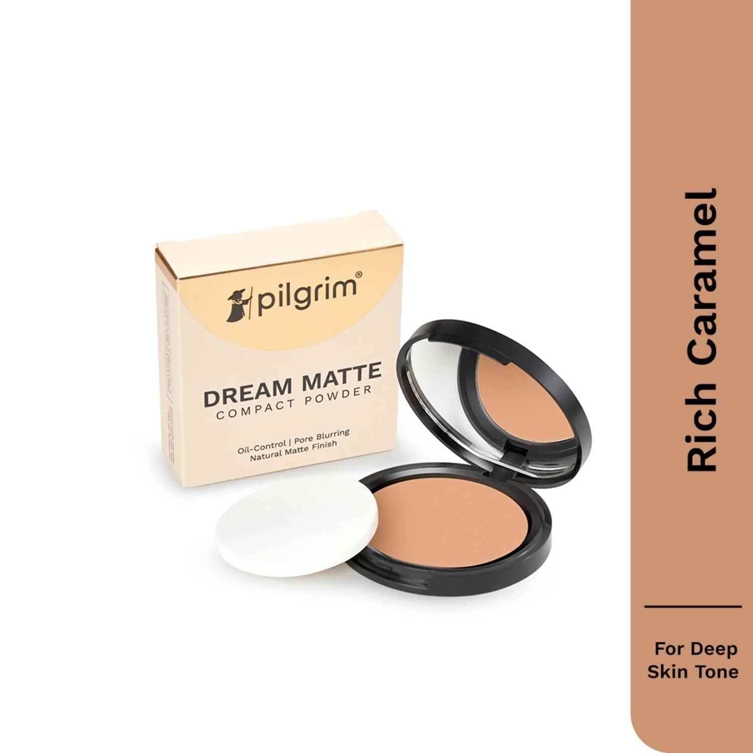 Pilgrim Rich Caramel Matte Finish Compact Powder Absorbs Oil, Conceals &amp; Gives Radiant Skin
