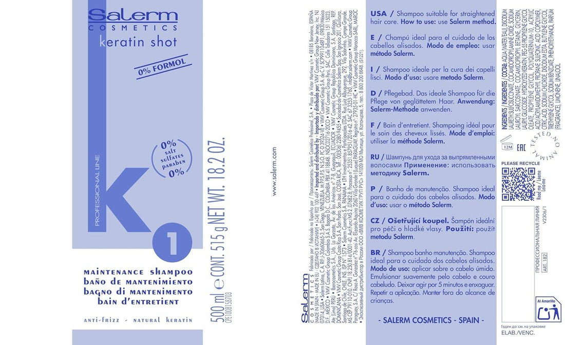 Salerm Keratin Shot Sulfate-Free Shampoo 18 oz 
