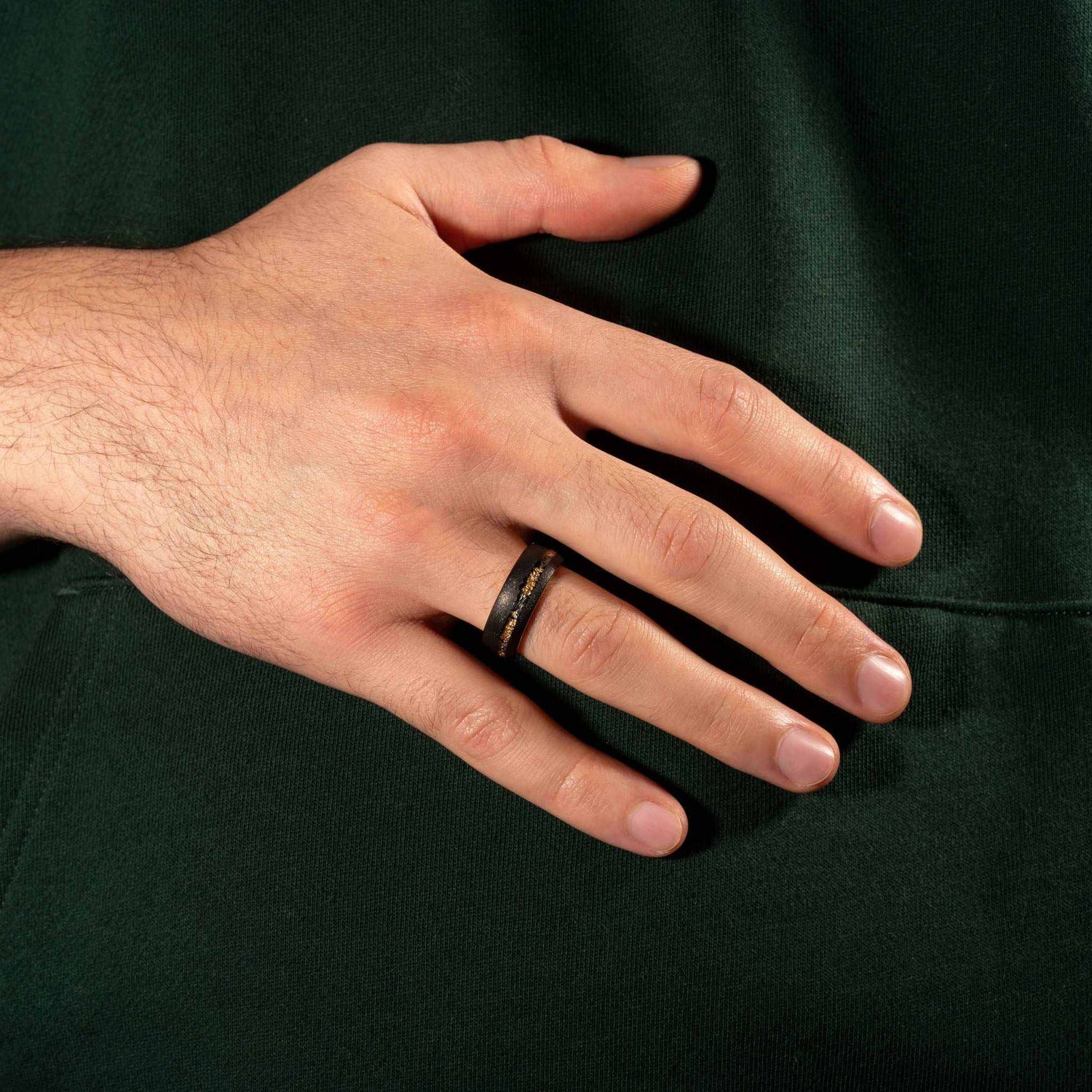Sandblasted Gold Leaf Meteorite Ring