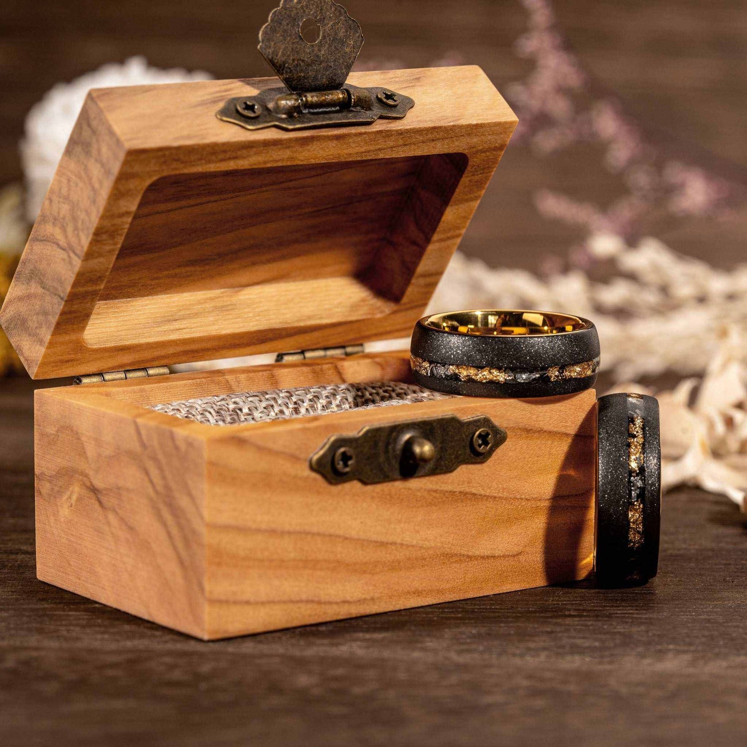 Sandblasted Gold Leaf Meteorite Ring