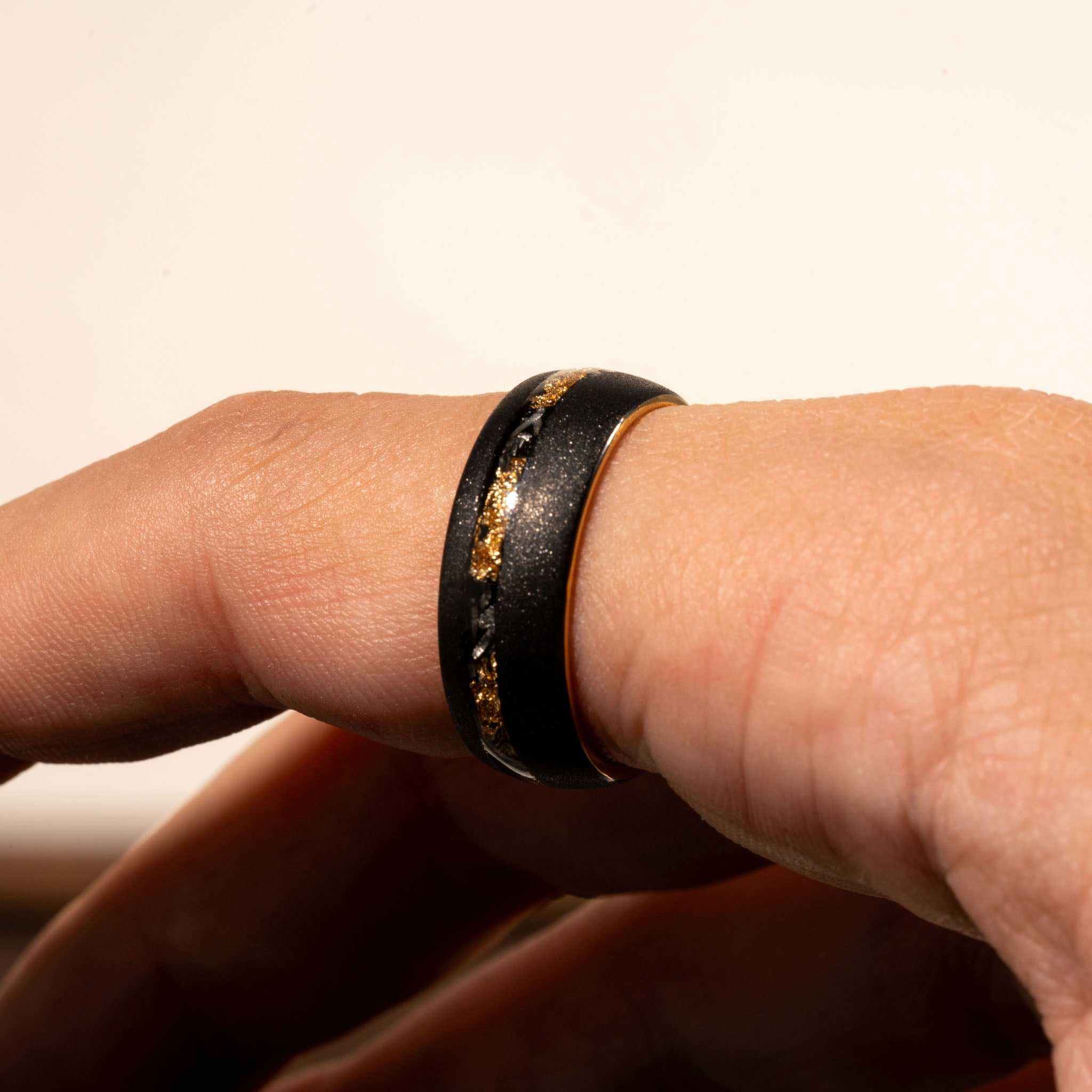 Sandblasted Gold Leaf Meteorite Ring