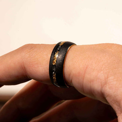 Sandblasted Gold Leaf Meteorite Ring