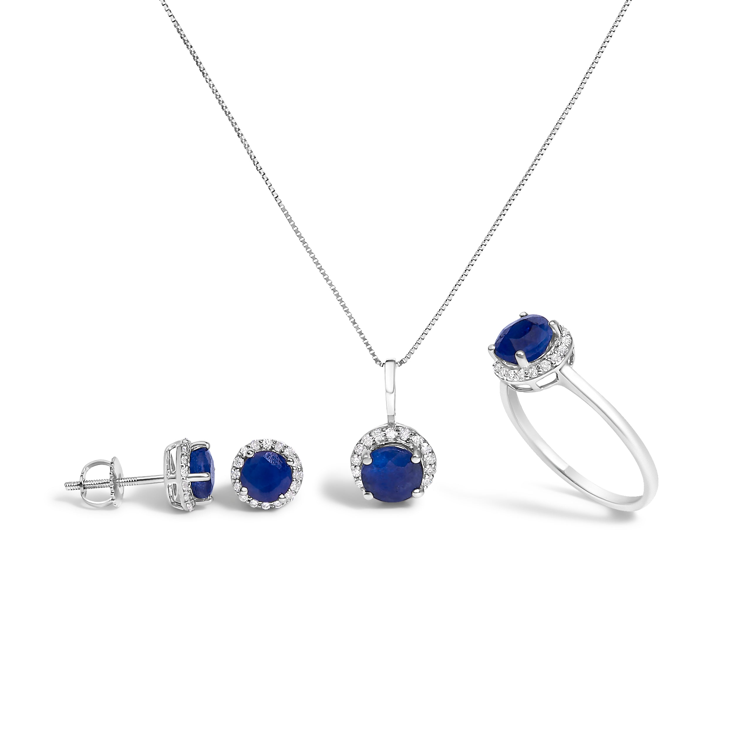 10K White Gold Purple Amethyst and 3/8 Cttw Diamond Halo Jewelry Set (Earrings, Pendant &amp; Ring)