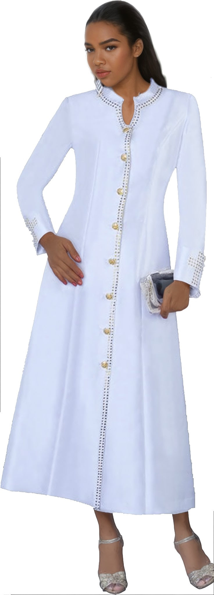 Satin Cassock Robe with Rhinestone Button Front - 4445 by Tally Taylor