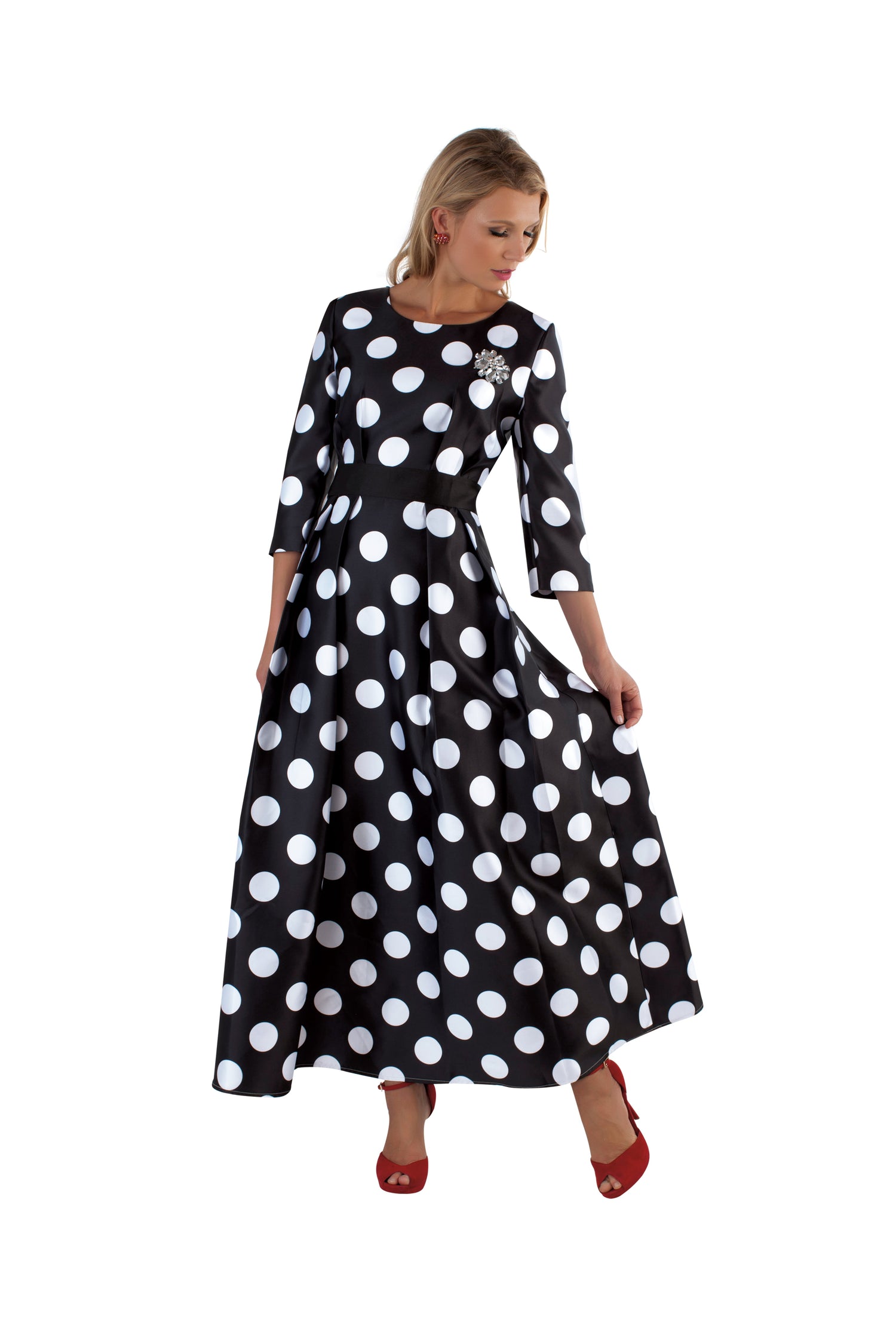 Satin Dress with Rhinestone Brooch -4497 by Tally Taylor