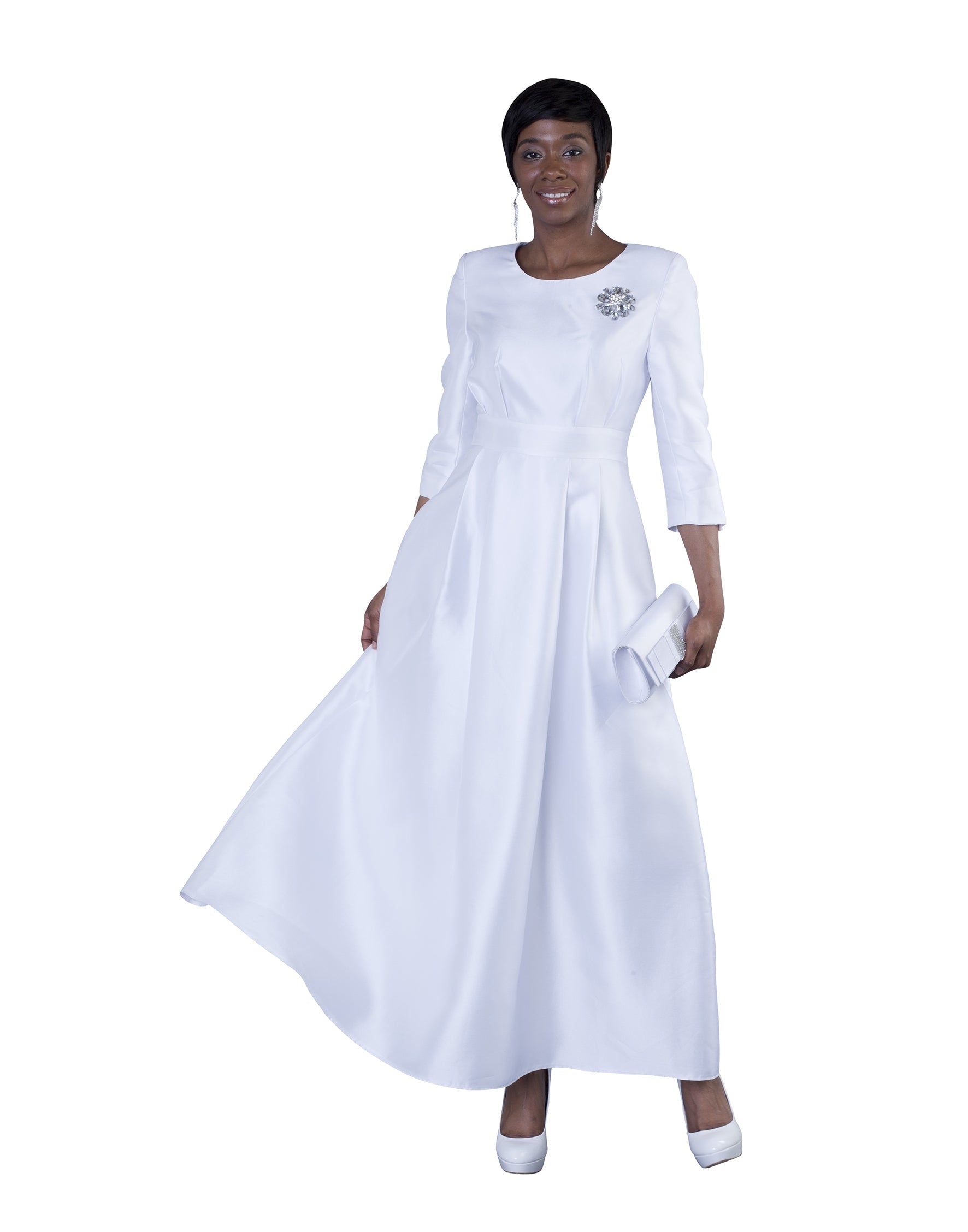 Satin Dress with Rhinestone Brooch -4497 by Tally Taylor