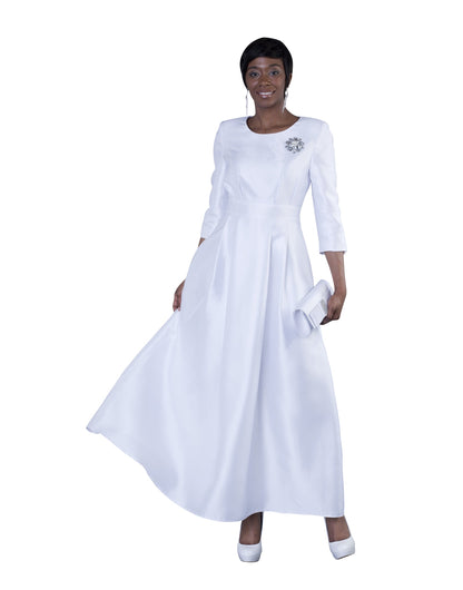 Satin Dress with Rhinestone Brooch -4497