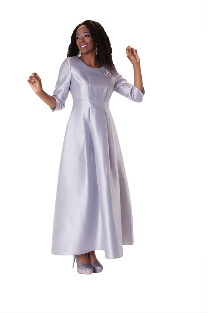 Satin Dress with Rhinestone Brooch -4497 by Tally Taylor