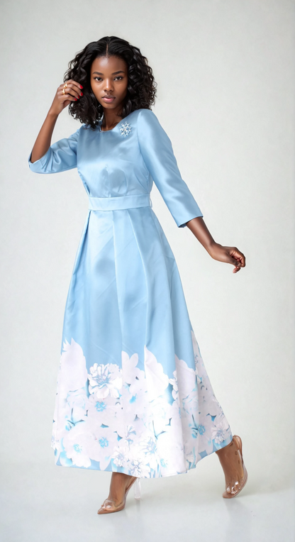 Satin Dress with Rhinestone Brooch -4497 by Tally Taylor