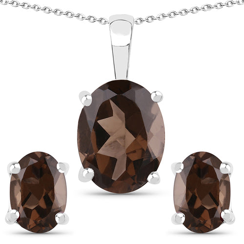 3.14 Carat Genuine Smoky Quartz .925 Sterling Silver Jewelry Set  DestGlow