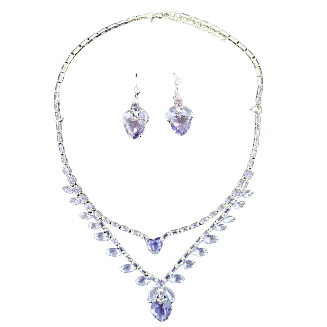“Aurora” Lavender Crystal Necklace &amp; Earrings Jewelry Set by Farmacias Savia