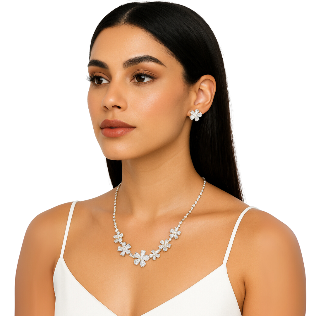 Floral Crystal Necklace &amp; Earrings Jewelry Set by Farmacias Savia