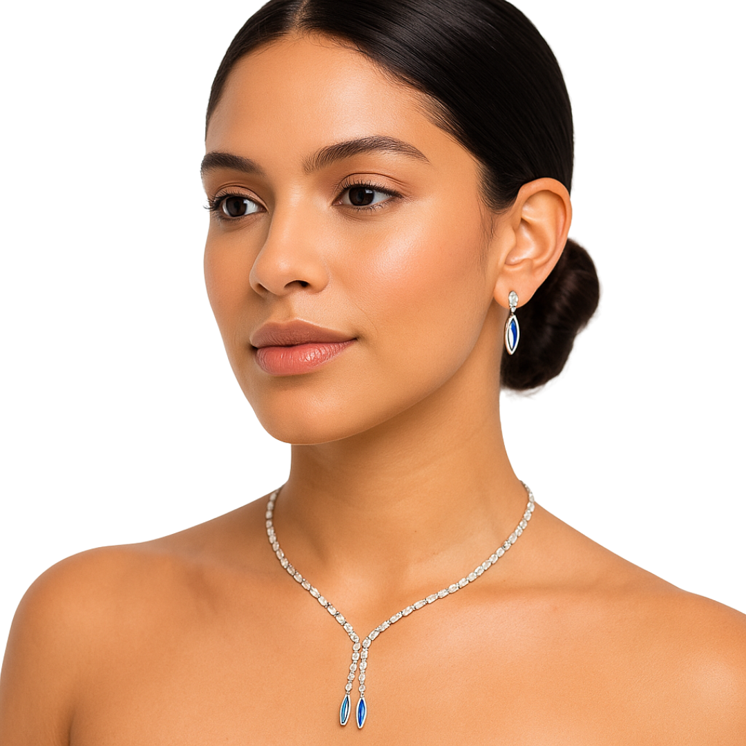 Luz Marina Iridescent Crystal Necklace &amp; Earrings Jewelry Set by Farmacias Savia