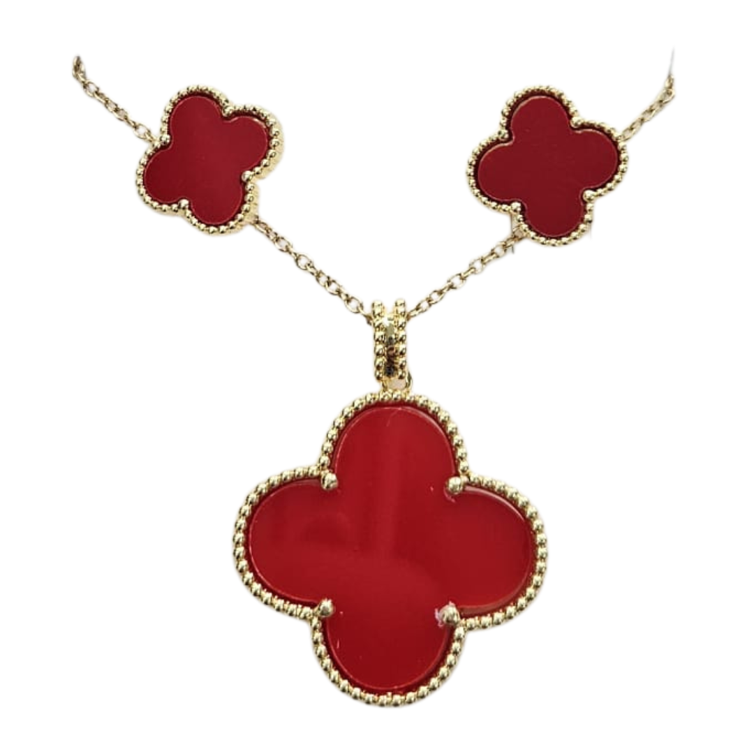 Pasión Red Clover Enamel Necklace &amp; Earrings Jewelry Set by Farmacias Savia