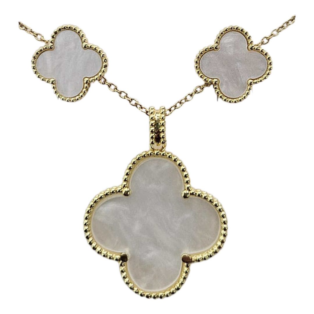 Isabella White Clover Enamel Necklace &amp; Earrings Jewelry Set by Farmacias Savia