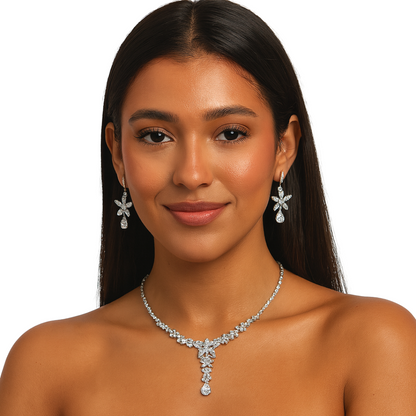 Estrella Crystal Floral Necklace &amp; Earrings Jewelry Set by Farmacias Savia