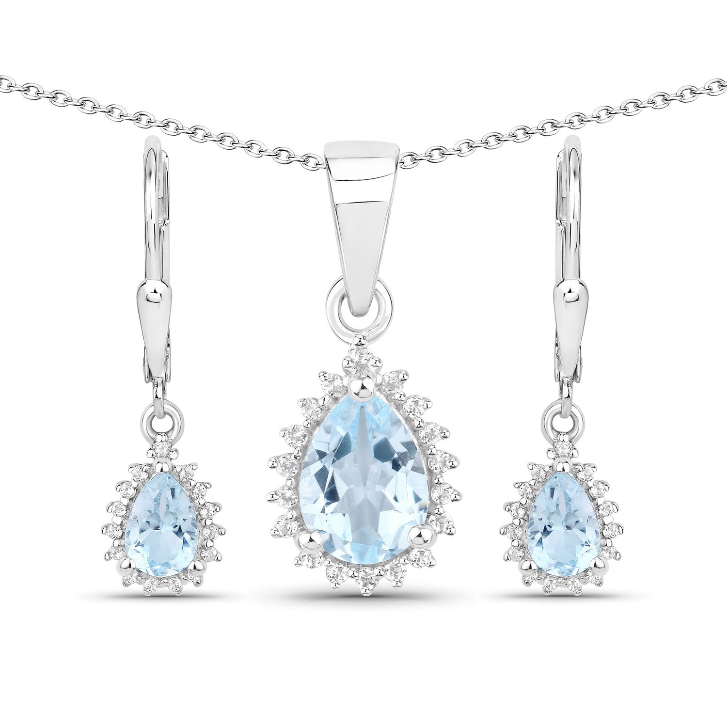 2.00 Carat Genuine Blue Topaz and White Topaz .925 Sterling Silver Jewelry Set by Bids.com